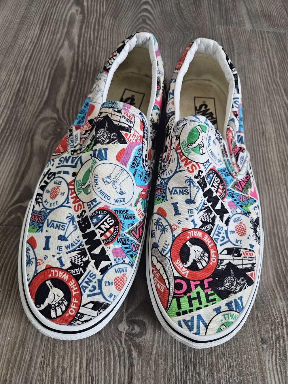 Vans Classic Slip-On Sticker Mash Up Multicolor Sneakers Men 10.5 Women 12